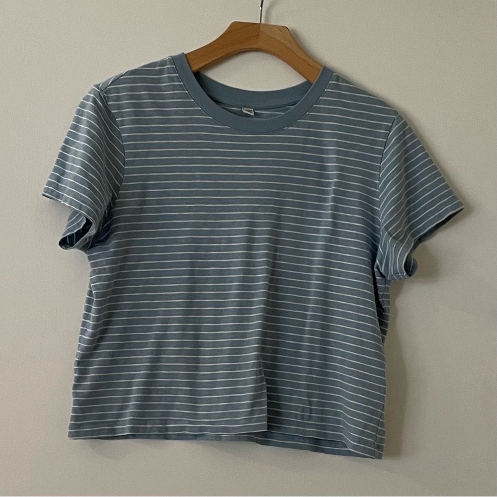 Uniqlo Light Blue and White Striped Tee